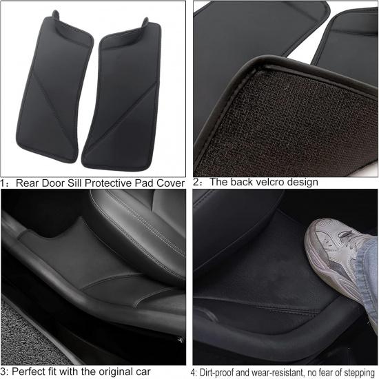 FASTCHE for Tesla Model Y Door Sill Protector 5 Seater (NOT Fit 7 Steater) PU Leather Rear Seat Anti-Dirty Mat Anti Kick Pad Model Y Accessories (2