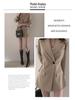 Women's Khaki Slim-Waist Suit Jacket - Korean & Hong Kong Style, Retro, Medium-Long for Spring & Autumn