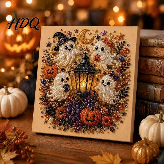 Happy Halloween Atmosphere Decor Ghost Faux Pearl Art DIY Kit Spooky 3D Bead Unique Home Painting Crafts Gothic Wall for Adults Beginners Decorative
