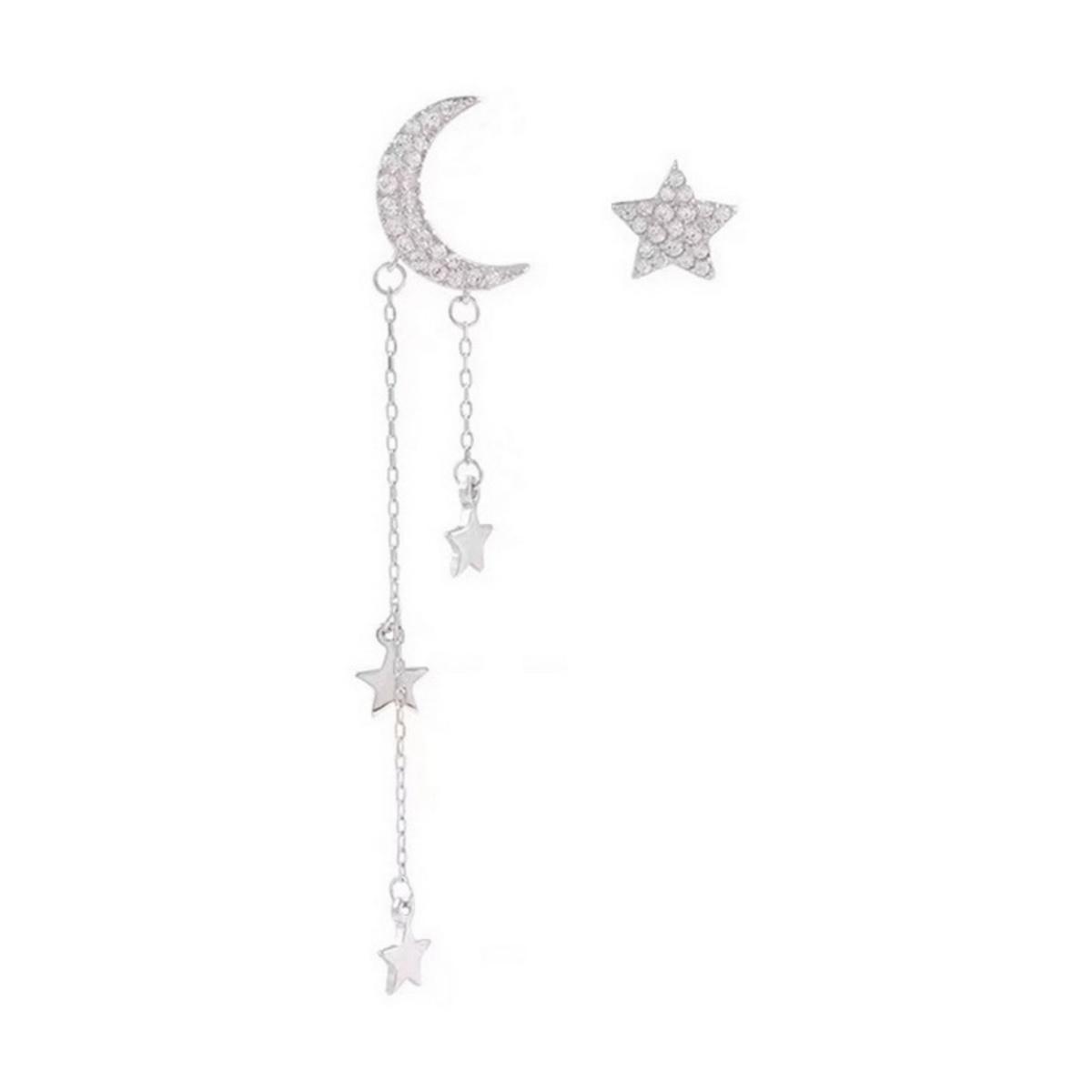 Exquisite Zircon Star Moon Tassel Asymmetric Drop Earrings For Women Men Fashion Elegant Star Chain Fringe Earring Party Jewelry