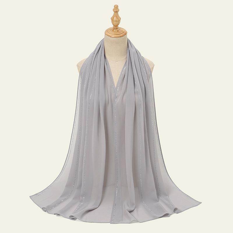 

Хит продаж новый однотонный монохромный жемчужный шифон широкая полоса цепочка горячий бриллиант длинное полотенце популярный головной платок женщины 180CM