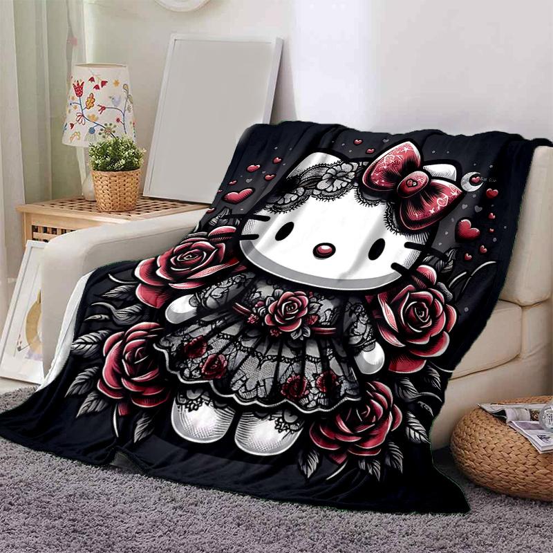 1pc Rose Hello Kitty Blanket, Soft Throw for Room Decor, Perfect Gift Idea for Family and Friend, Living Room, Travel, Camping, Car Blankets, Beach, O