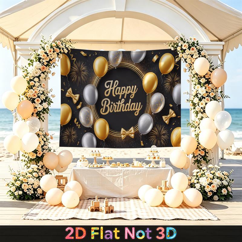 Party Backdrop Happy Birthday Birthday Fireworks Confetti Bow Photo Booth Background Front Door Decor