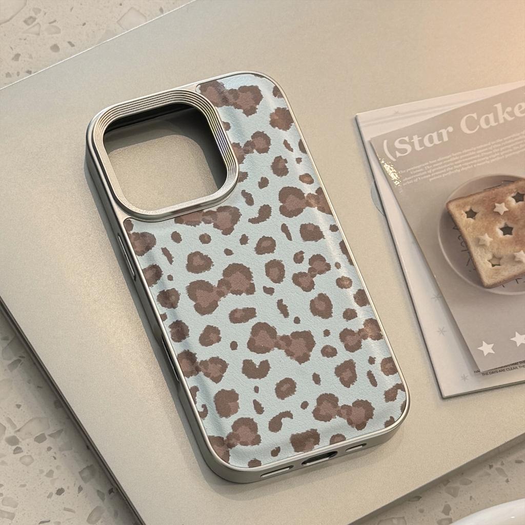 Retro Leopard Bow Apple 17 Mobile Phone Case 16promax Leather 15 Suitable for IPhone13 Silver Edge Fashion Mobile Phone Case