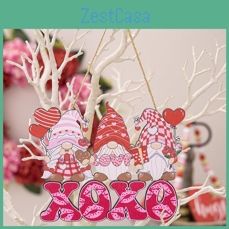 Whimsical Pink Wood Gnome Love Hanging Decor Ideal For Valentines Day Celebrations