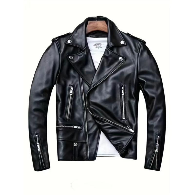 New Men's PU Leather Bike Jacket Slim Lapel Zipper Jacket Autumn Trend Men's Leather Jacket