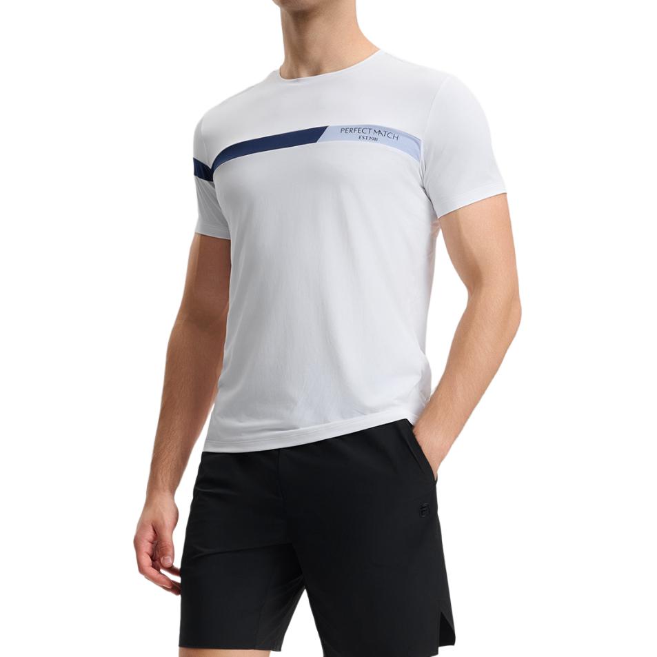 Fila Tennis Series College Style Simple Striped Casual Sports Comfortable Versatile Knitted Short Sleeve T-Shirt Men T-Shirts A11M513102F-WT