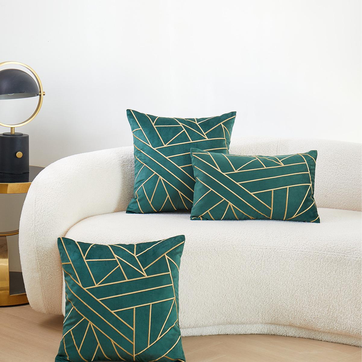 

Soft Geometric Embroidery Throw Pillow Cover 45x45 cm зелений