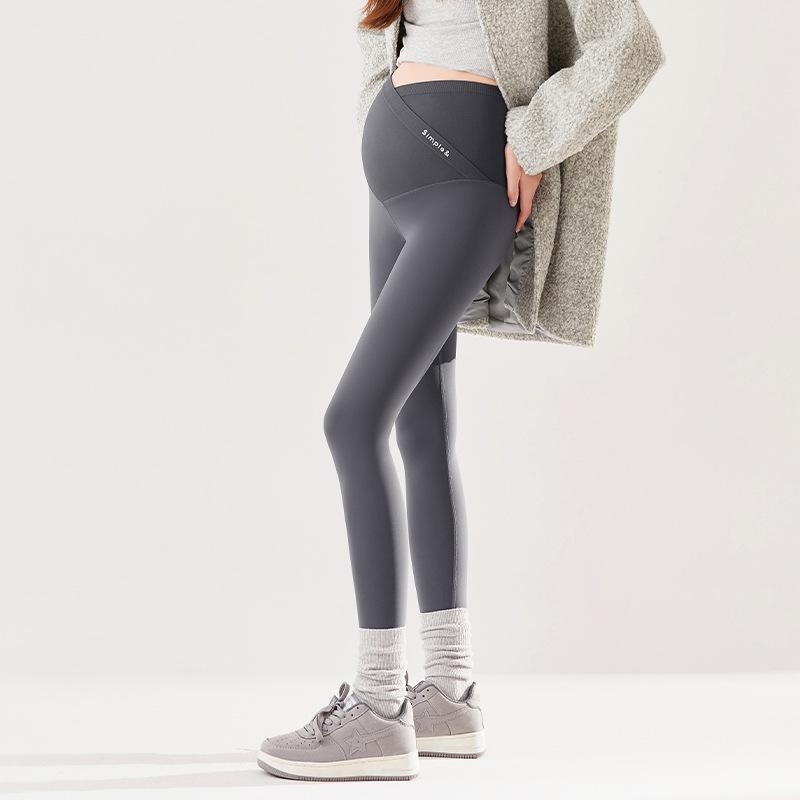 High-Waisted Fleece Lined Maternity Yoga Pants with Belly Support