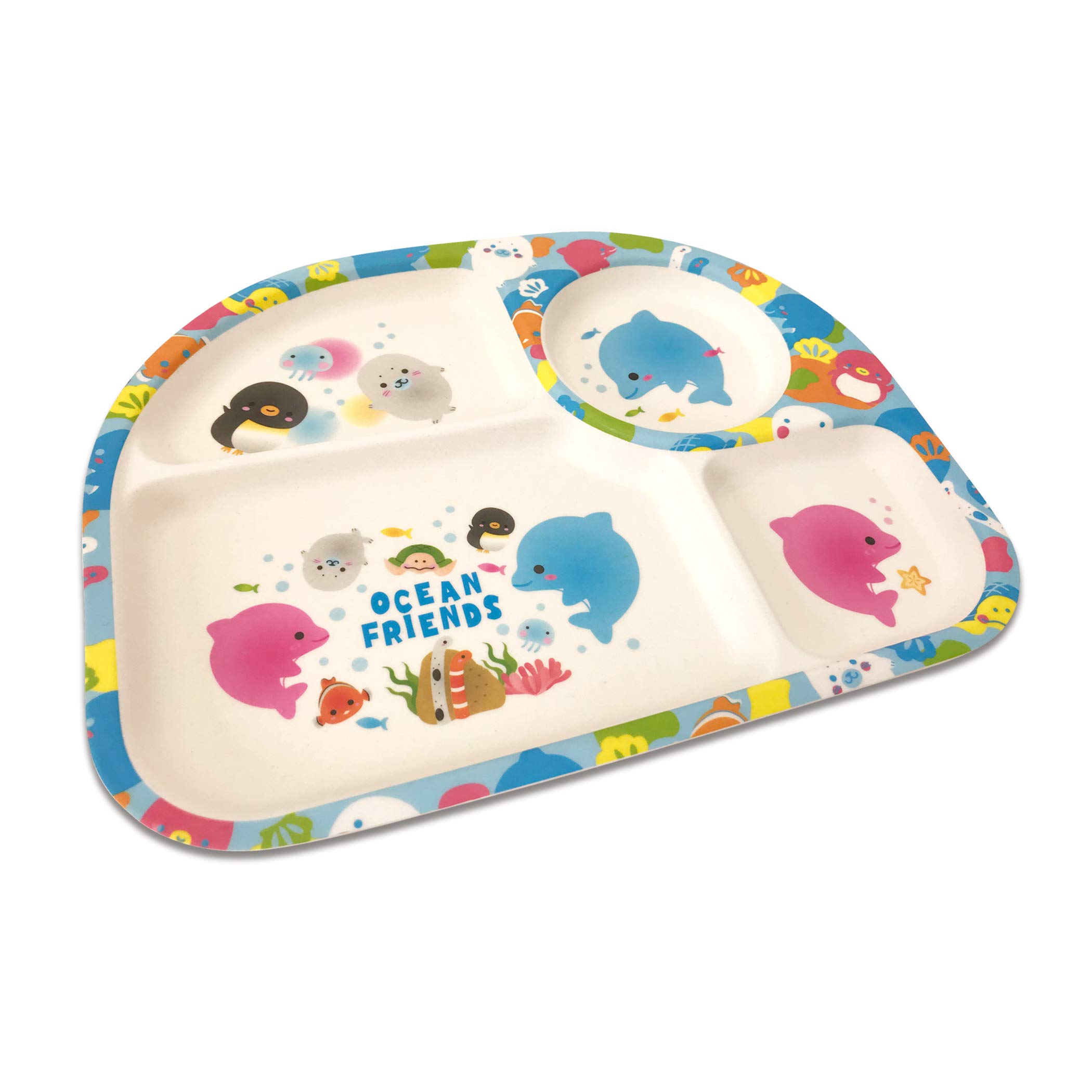 

lunch natural with for toddlers lunch Ocean Eco-friendly plate, children s tableware, lightweight, materials, dividers, (single plate, Friends, blue)