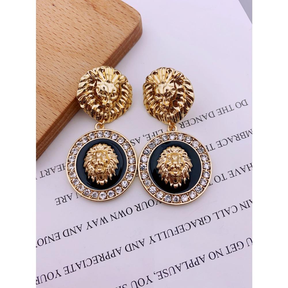 

Серьги с головой льва уникального дизайна, серьги с блестящими стразами, круглые серьги в стиле ретро для женщин