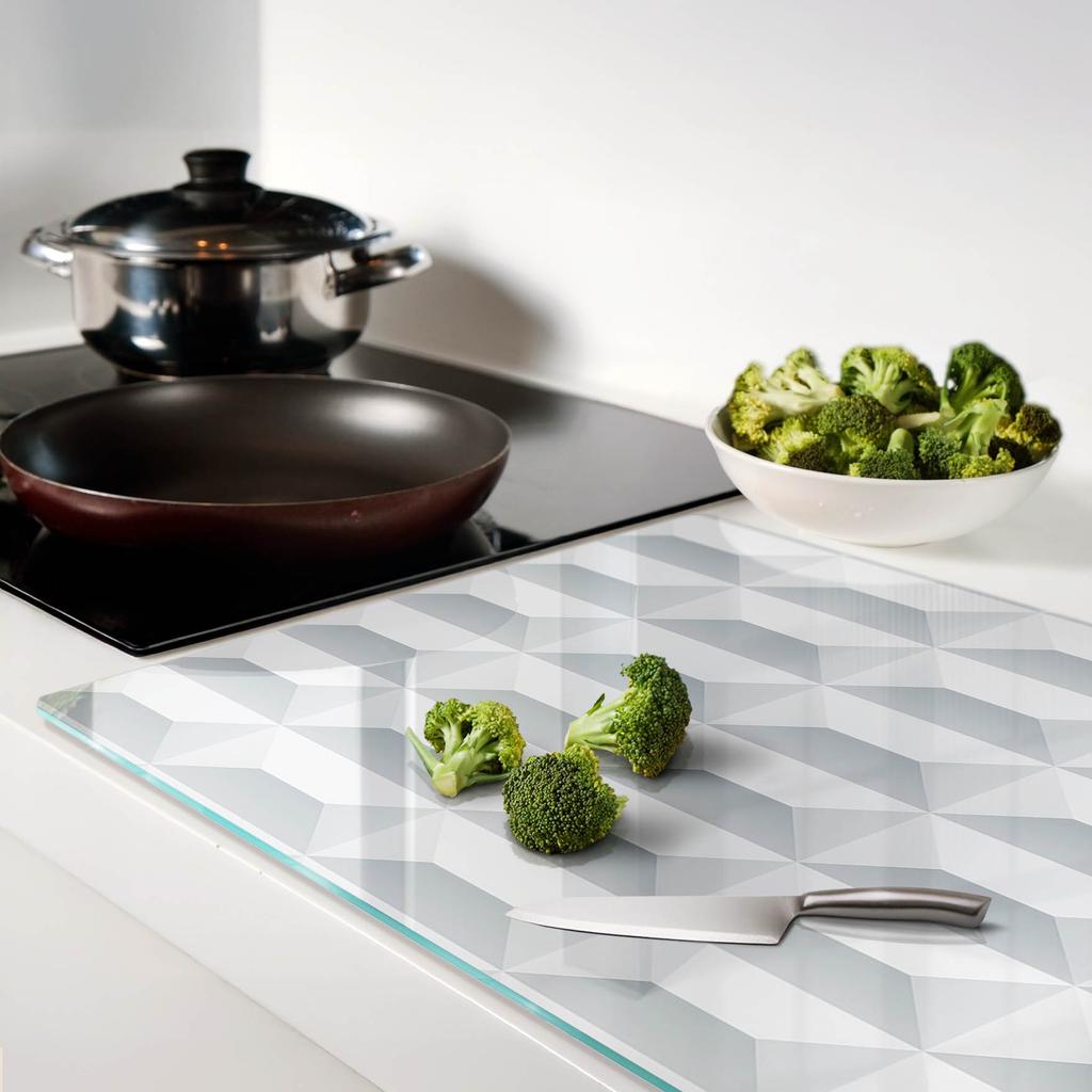 Glass Kitchen Cutting Board with Geometric Figures Graphic 80X52 Cm