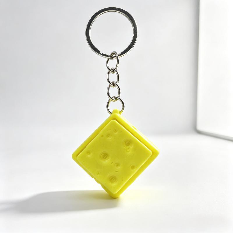 Mini Cheese Keychain Keyboard Stress Relief Fidget Button Cheese Keycap Fidget Clicker Keyboard Keychain Pendant Finger Toys