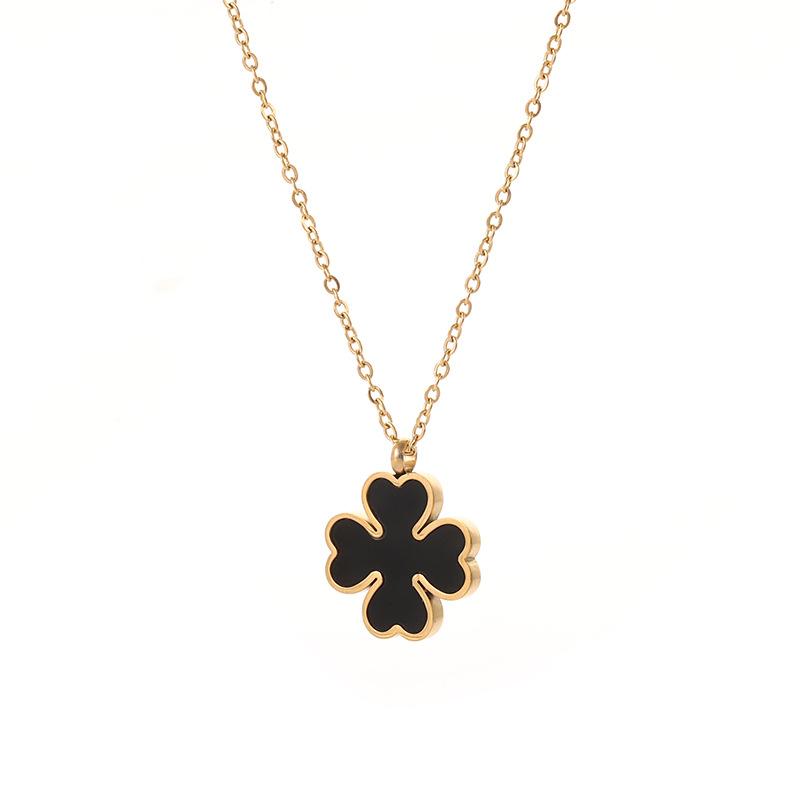 Non Fading Black and White Double-sided Beimu Clover Necklace, Women's Titanium Steel Heart-shaped Collarbone Chain
