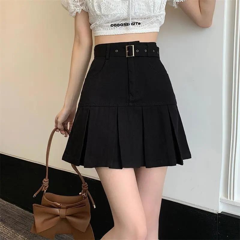 Women's Summer A-line Short Skirt Girls Large Size High Waist Thin Mermaid Skirt Female Solid Color Vintage Streetwear Skirts