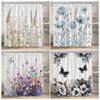 Floral Shower Curtains Watercolour Flowers Butterfly Plant Modern Minimalist Bathroom Curtain Polyester Fabric Home Decoration
