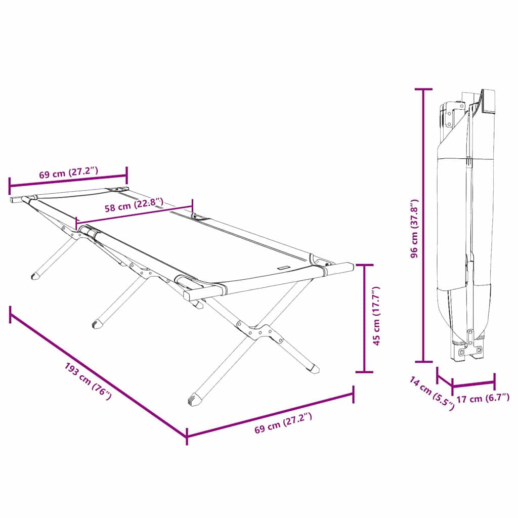 Folding Camping Bed Black 193 X 69 X 45 Cm