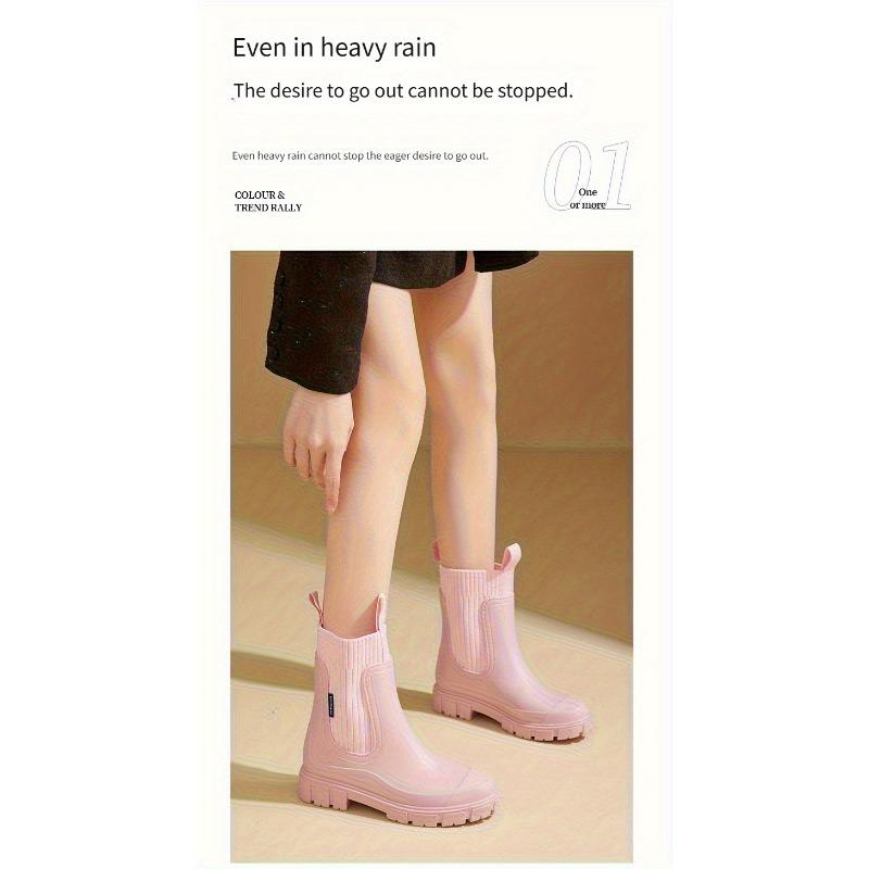 [Slip-Resistant Chelsea Boots] Slip-Resistant Chelsea Rain Boots | Women's Round Toe, PVC Upper & Sole, Comfortable Fabric, Versatile Outdoor Footwear
