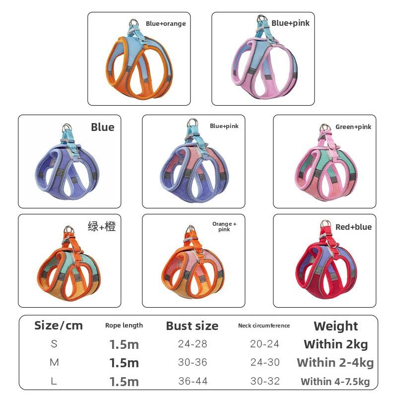 Cute Vest-style Chest and Back Protection for Kittens, Velcro Safety Buckle, Reflective Pet Cat Leash