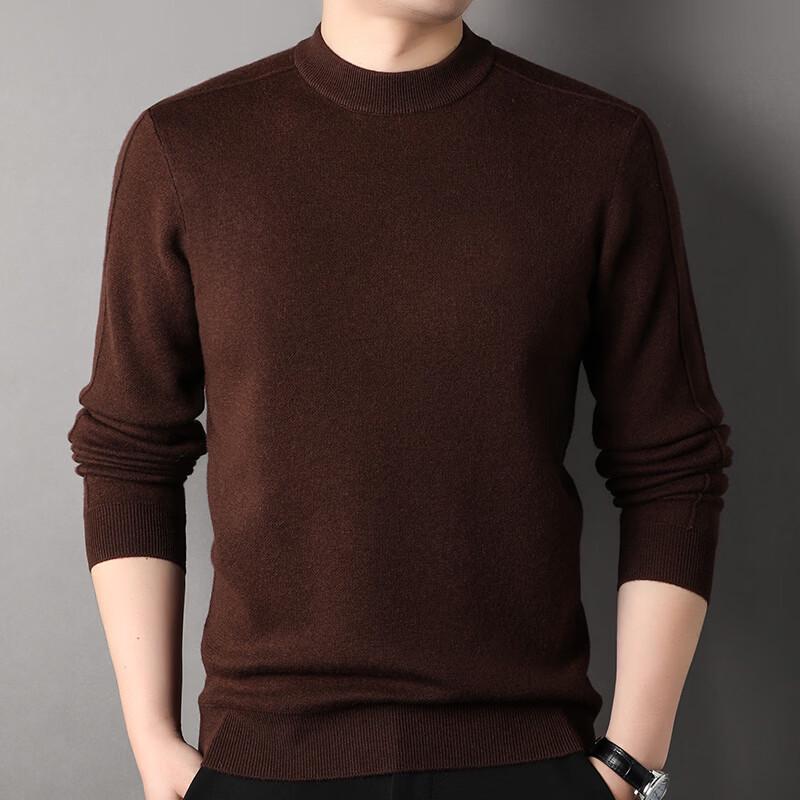 Hengyuanxiang Men s Thickened Half-High Collar 100% Wool Sweater 3XL