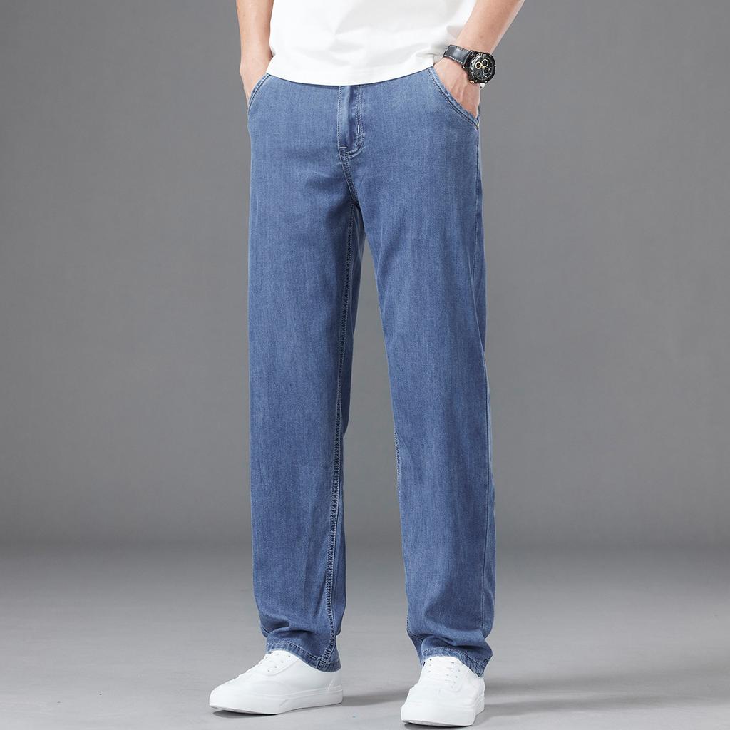 New Summer Lyocell, Cool, Thin, Soft, High-end Men's Denim Trousers, Loose, Straight, Trendy And Versatile