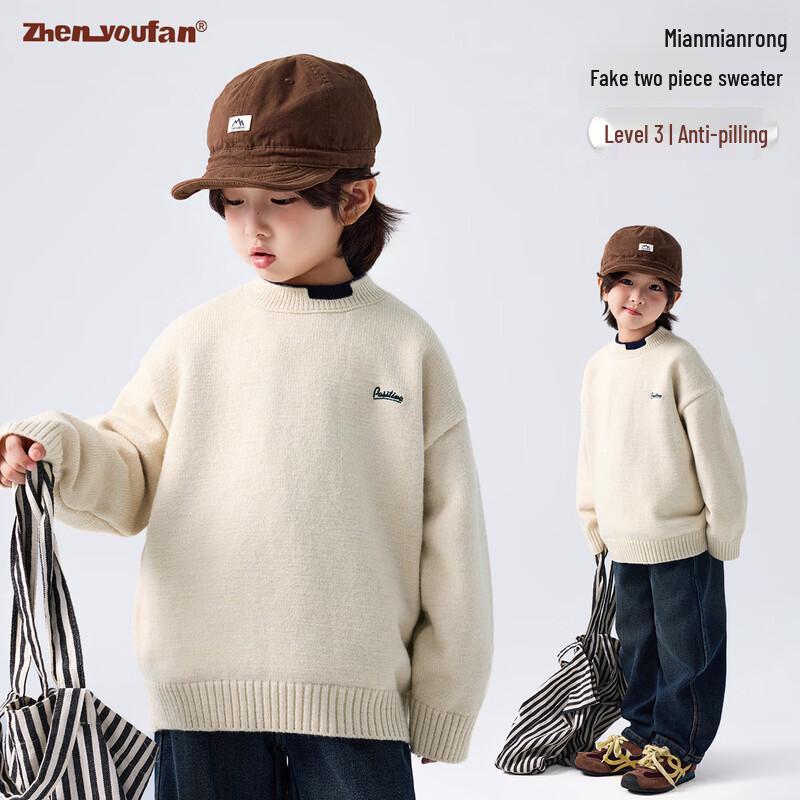 

Zhenyoufan Boys Faux Two-Piece Warm Knit Sweater 130