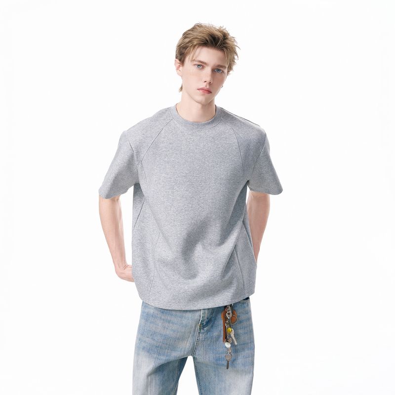 Dream Made Space Cotton Boxy Fit Deconstructed Regular Shoulder Short-Sleeve Men's Summer Short Wide Heavy Stiff T-Shirt