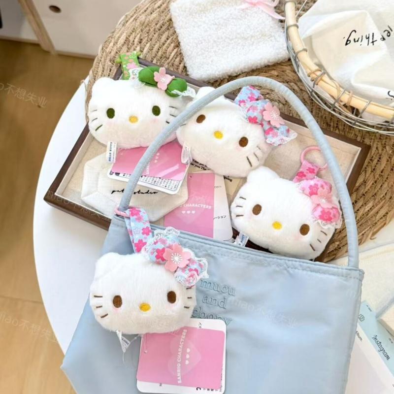 kitty cat My Melody red kimono floral print plush toy keychain melody cute Hello Kitty big face stuffed doll bag charm