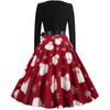 Women's Fashion Long Sleeve Christmas Round Neck Print Hem Dress