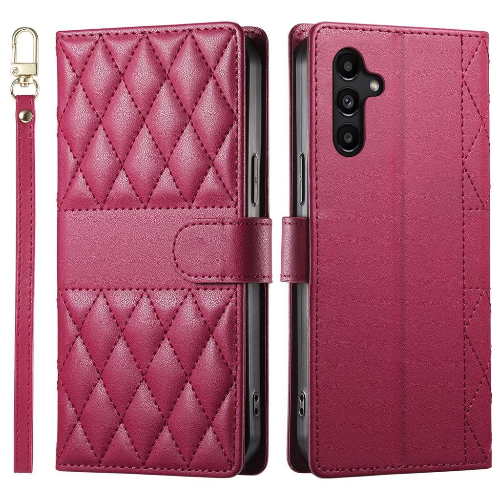 For Samsung Galaxy A15 5G/4G Case Rhombus Stitching Wallet Stand Leather Phone Cover with Long/Short Strap