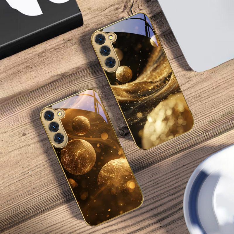 Goldenes Universum Modell für Samsung Galaxy S20 FE S21 S22 S23 Plus S24 Ultra 25Ultra S21+ S9+ S22Plus Goldene Glas Handyhülle