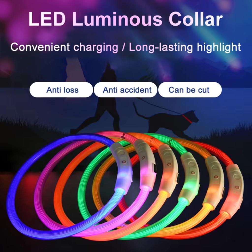 Leuchtendes LED-Hundehalsband 3/Lichtmodi Leuchtendes Nacht-Ladelicht 50 cm Prävention Haustier Wiederaufladbar Sicherheit Blinkend Leuchten DC5V USB Rot