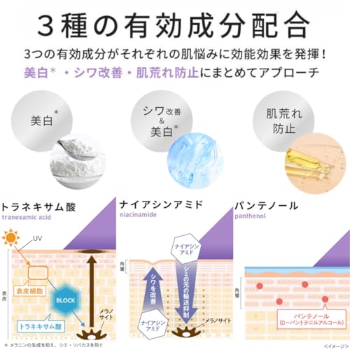 DermaAid Triple Active Shot Serum, 20g, for wrinkle improvement, blemish prevention, whitening, and rough skin care. Contains niacinamide, tranexamic