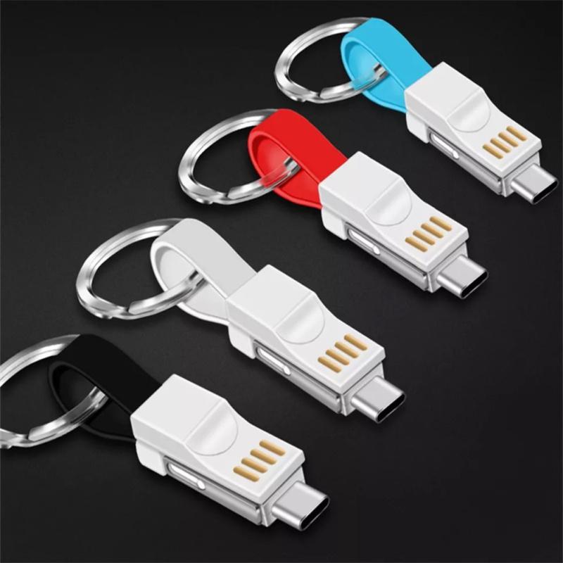 3-in-1 Micro-USB Typ-C Datenkabel Tragbares Schlüsselanhänger-Ladegerät Ladekabel Kompatibel für iPhone
