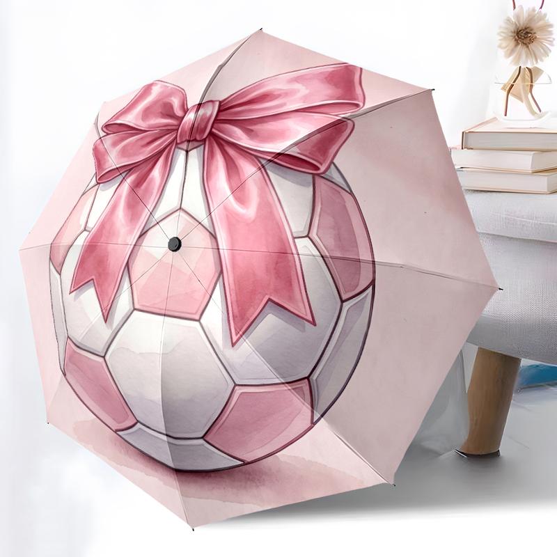1pz Robusto Ombrello Automatico a 8 Stecche, Carino Ombrello Rosa Baseball Calcio, Stampato Digitalmente, Ombrello Pieghevole per Uso Esterno in Movimento