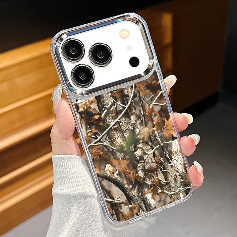 

Чехол с узором «Цветы на дереве» Для iPhone 17 Pro Max Позолоченная рамка для камеры Прозрачный мягкий чехол Для iPhone 16 15 14 13 Pro Max 11 16E 17E iPhone 17 прозрачный