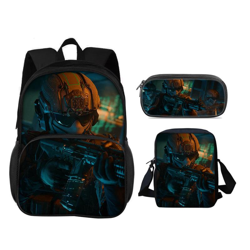 Call of Duty Round Front Bag Backpack Pen Bag shoulder Bag 3Pcs Set Print New Trendy Student Best School Companion