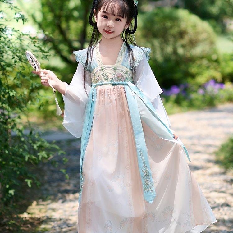 Girls' 2025 Summer Hanfu Fairy Princess Dress – Ancient-Style Ruqun Tang Suit for Little Girls