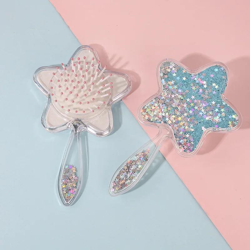 1 Piece Glitter Sequins Kids Brushes Cute Heart Style Air Cushion Comb Children's Shiny Quicksand Cute Fashion Brushes Combs