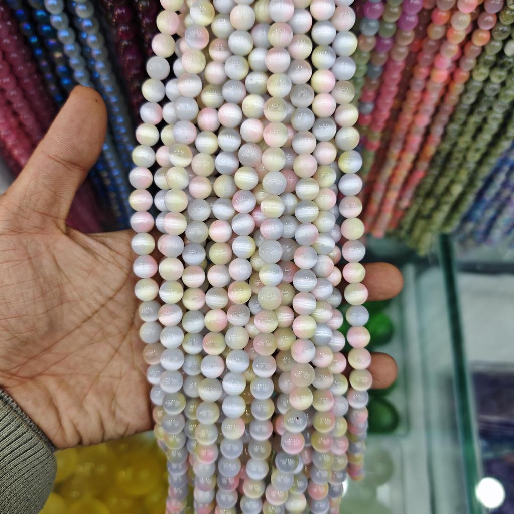 10mm Cat's Eye Stone Beads: Single, Double, Triple Color Options for DIY Jewelry Accessories.