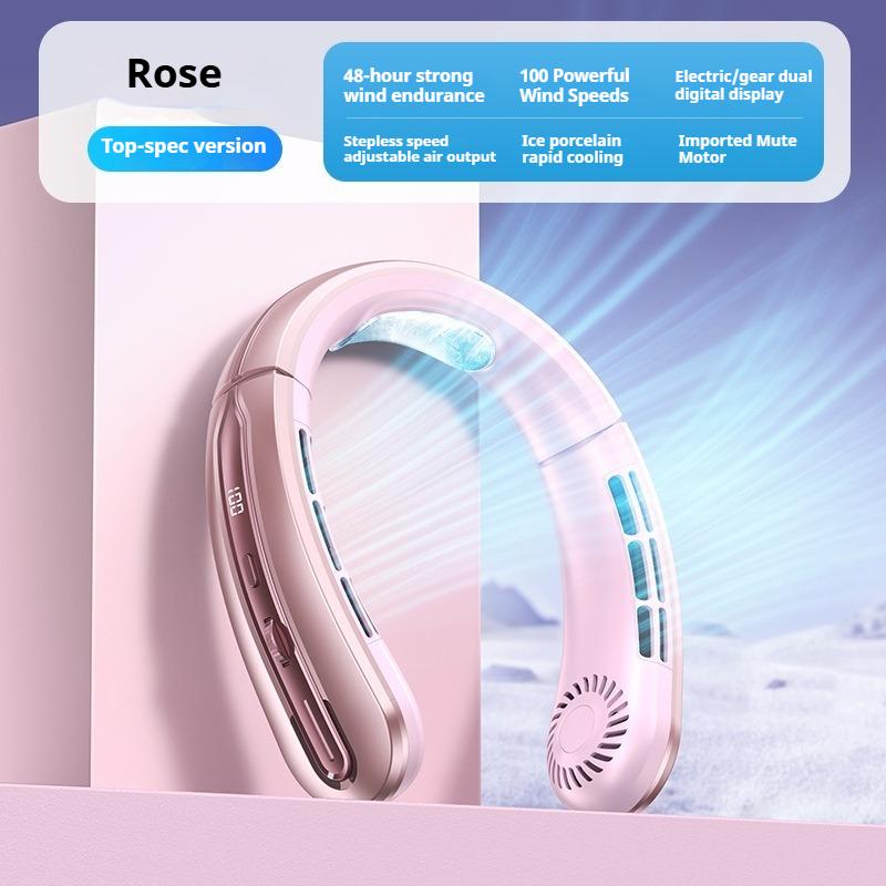 Neck Mounted Fan Mini Portable Silent Bladeless Fan with 100 Adjustable Speed Settings LED Digital Display Outdoor Neck Fan