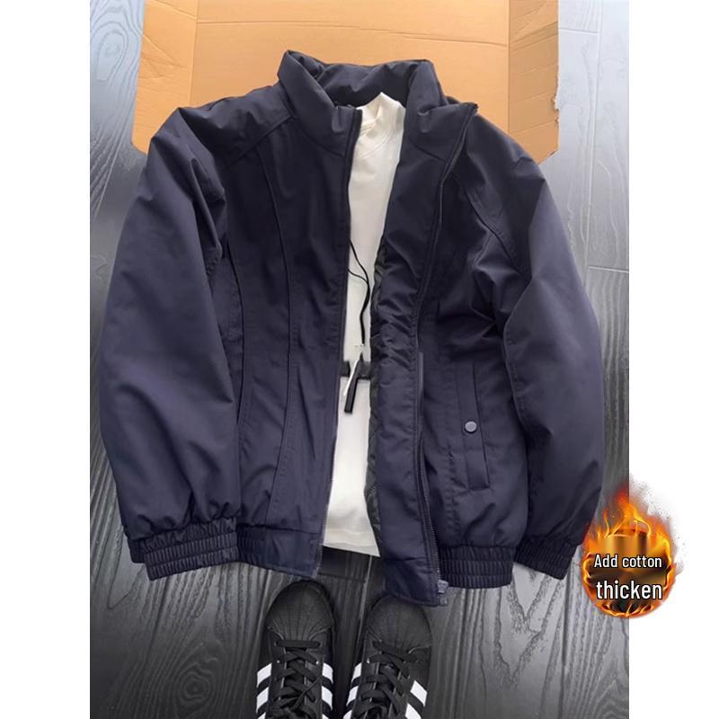 American Deconstructed Stand Collar Cotton Flight Jacket - Thickened for Winter Warmth Small