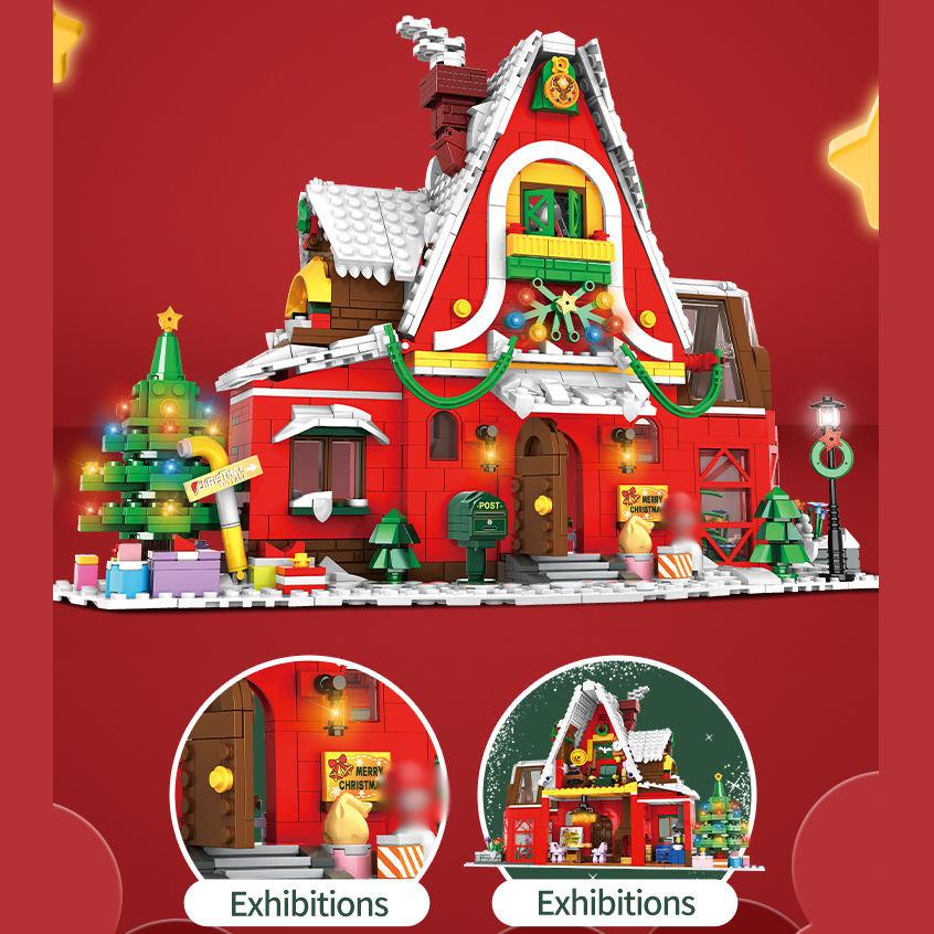 WOMA TOY C0276 Kids Plastic Xmas Snow Christmas Scene House Building Block Construction Toy