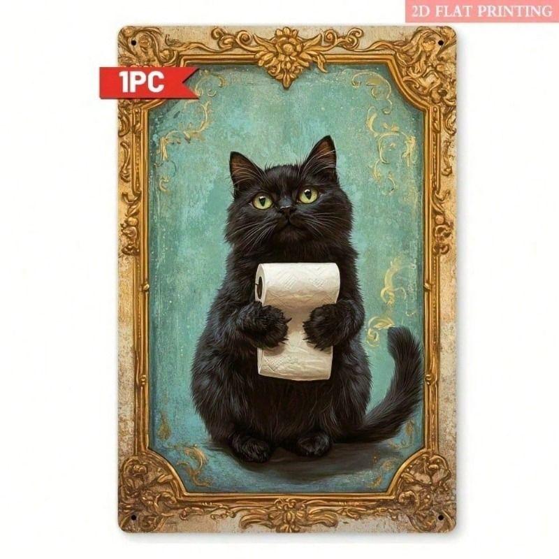 Metal Wall Poster Funny Retro Gift for Cat Lovers Bathroom Decor