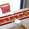 Christmas Poinsettia Flowers Linen Table Runner Holiday Party Decor Winter Xmas Kitchen Dining Table Runner Christmas Decoration