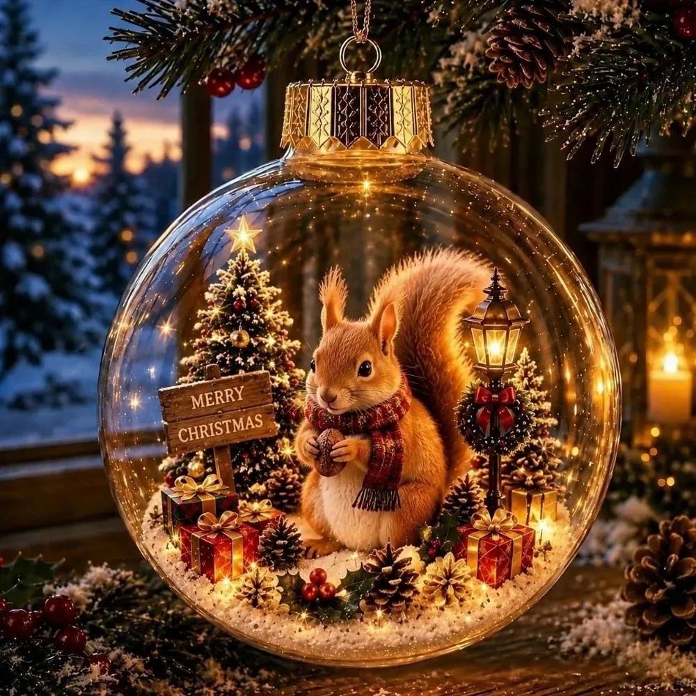 2pc Acrylic Material Christmas Ball Ornament Transparent Design with Light Santa Claus Pendant Hanging Christmas Decor