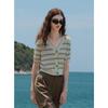 Women's Hollow Striped V-Neck Knit Short Sleeve Cardigan