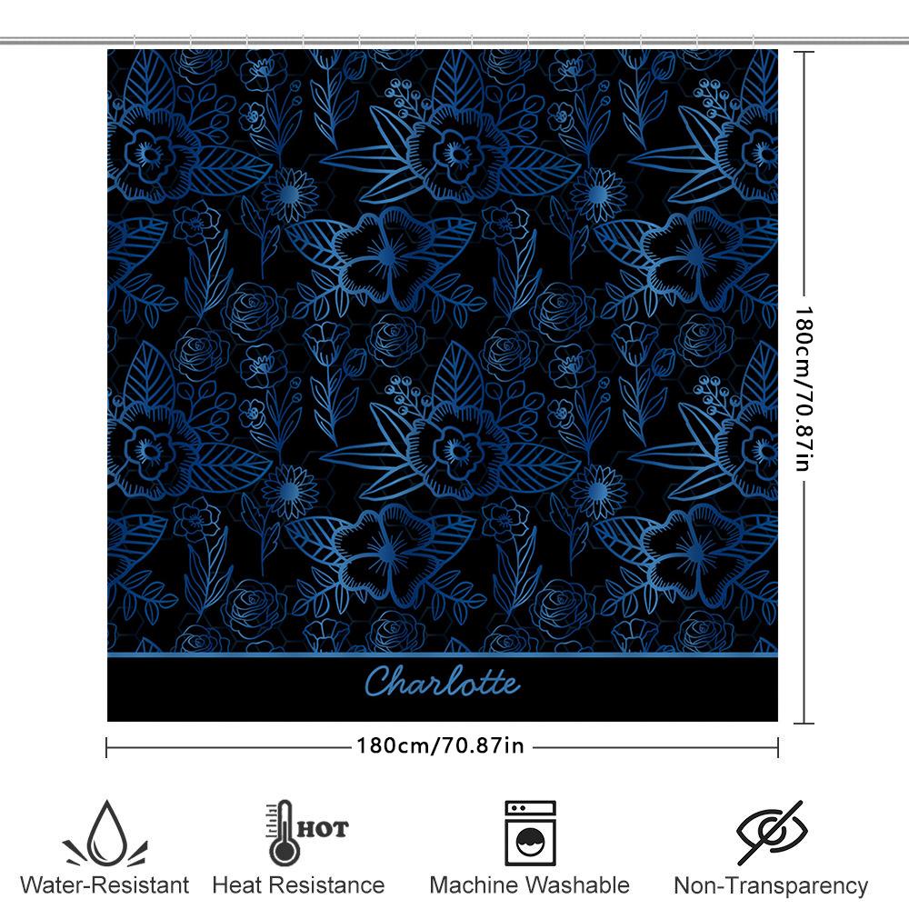 Modern Retro Floral Printed Shower Curtain Waterproof Bath Decoration Room Decor Peach Navy Blue Polka Dot Pattern