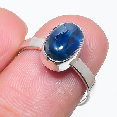 Natural Blue Kyanite Gemstone Handmade 925 Solid Silver Jewelry Ring Size 7 O8Z63