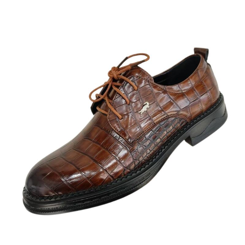 

Leather shoes men s business dress British style men s casual lace-up new versatile groom s wedding men s shoes 45 темно-коричневого